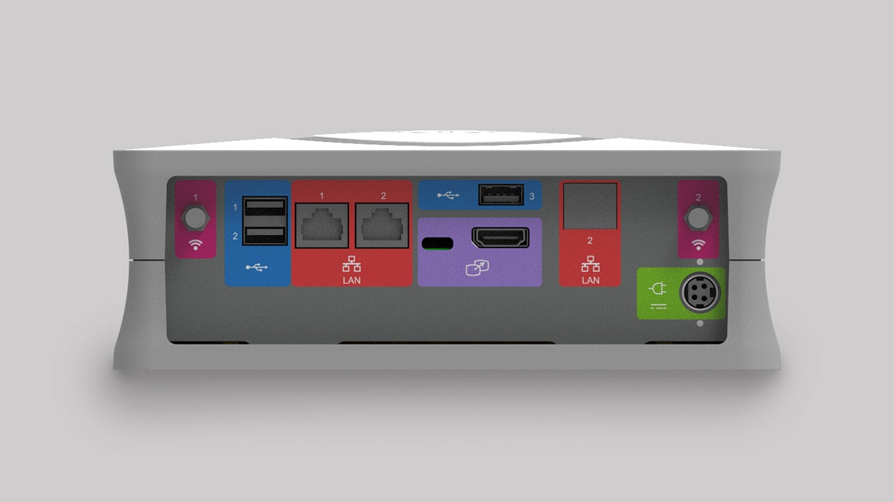 Bayer Workflow Hub, Device Communication Ports with label layout.