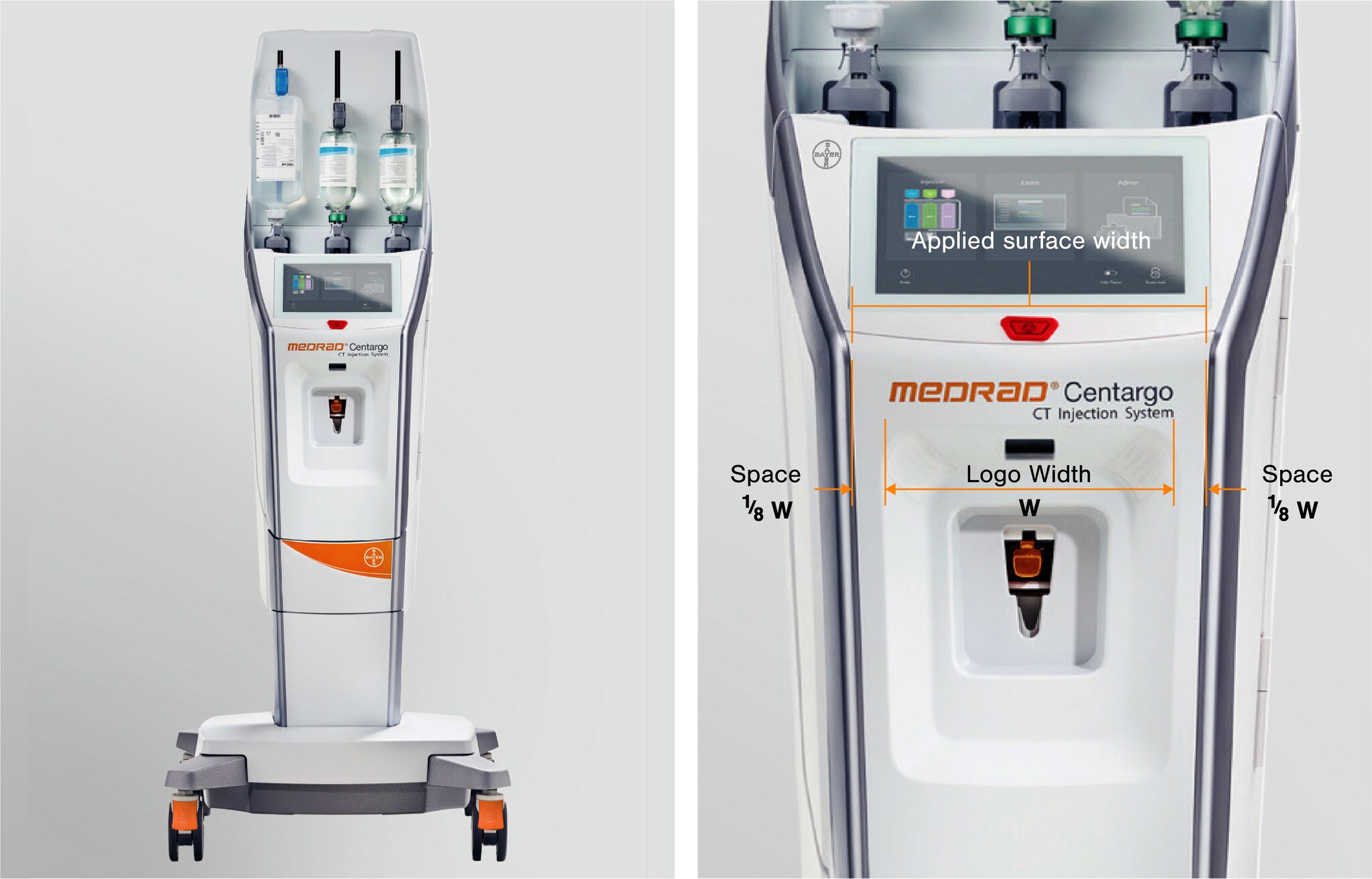 Product brand placement on a Bayer in Radiology device with use of color orange.