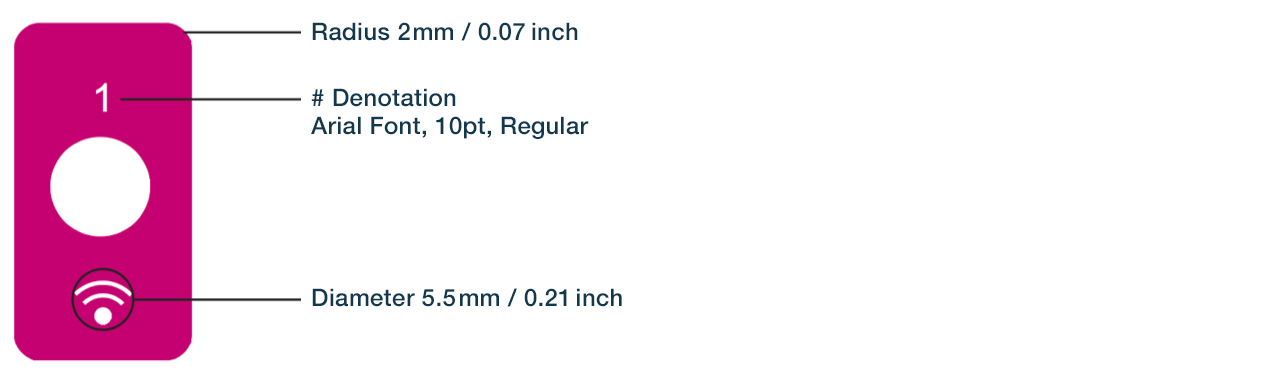 Graphic and indicative design elements for an icon on a device label.