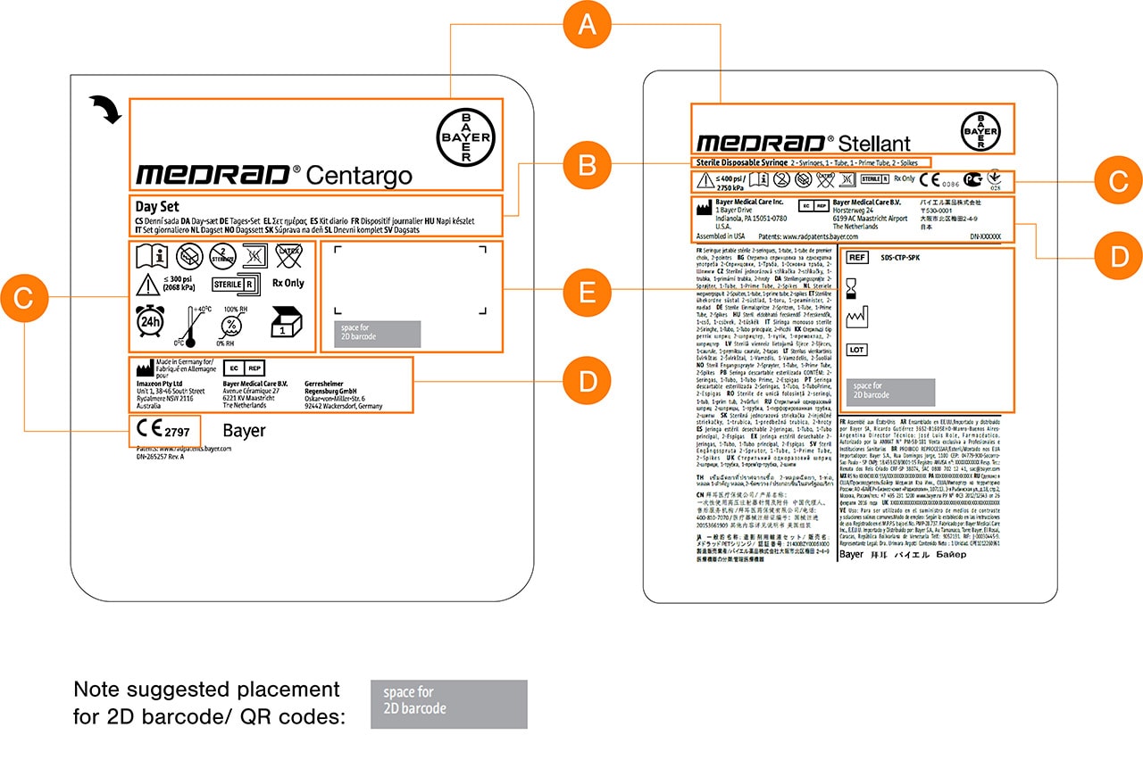 Examples of printed artwork on a Tray format label for Radiology device SD’s.