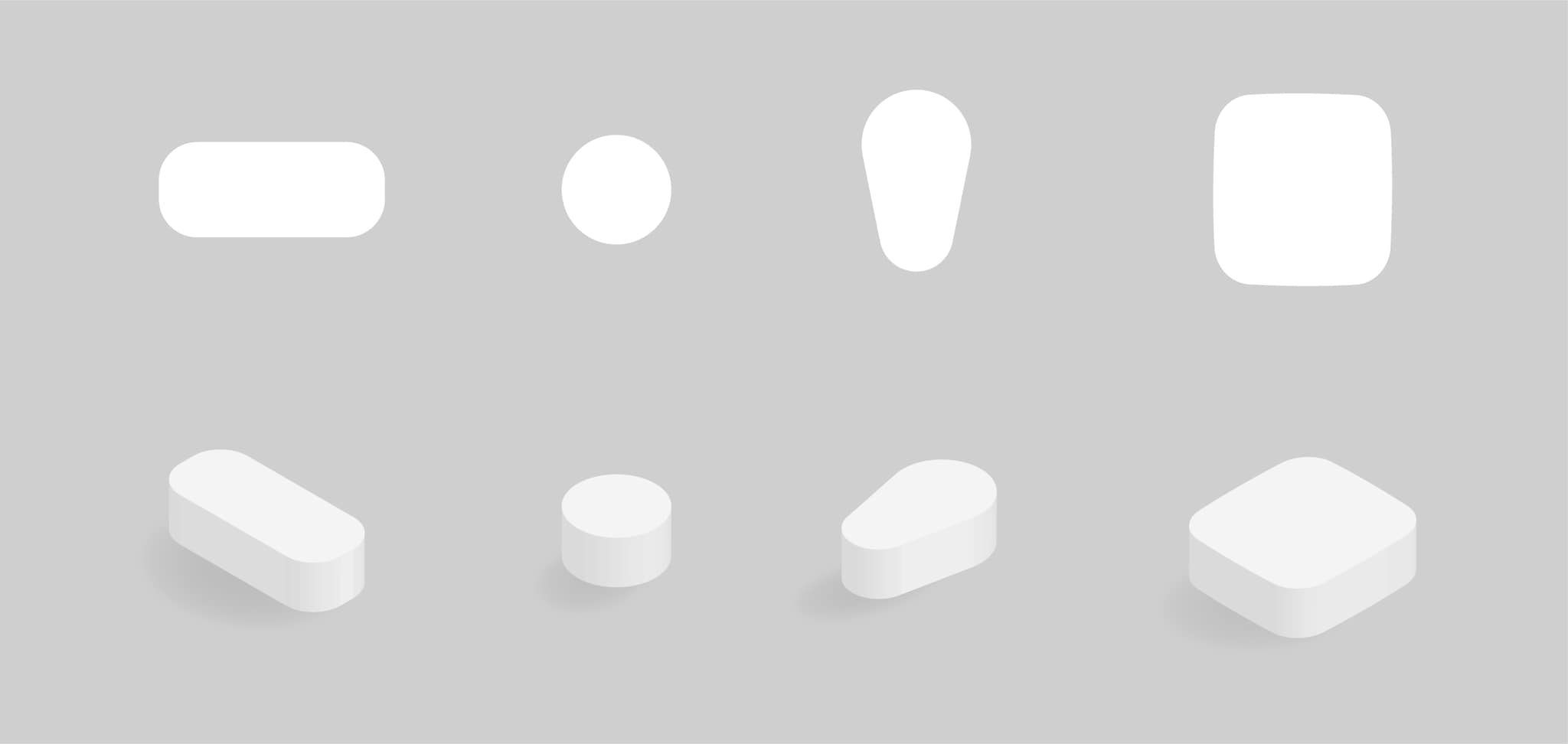 Examples of basic simple soft geometric shapes.