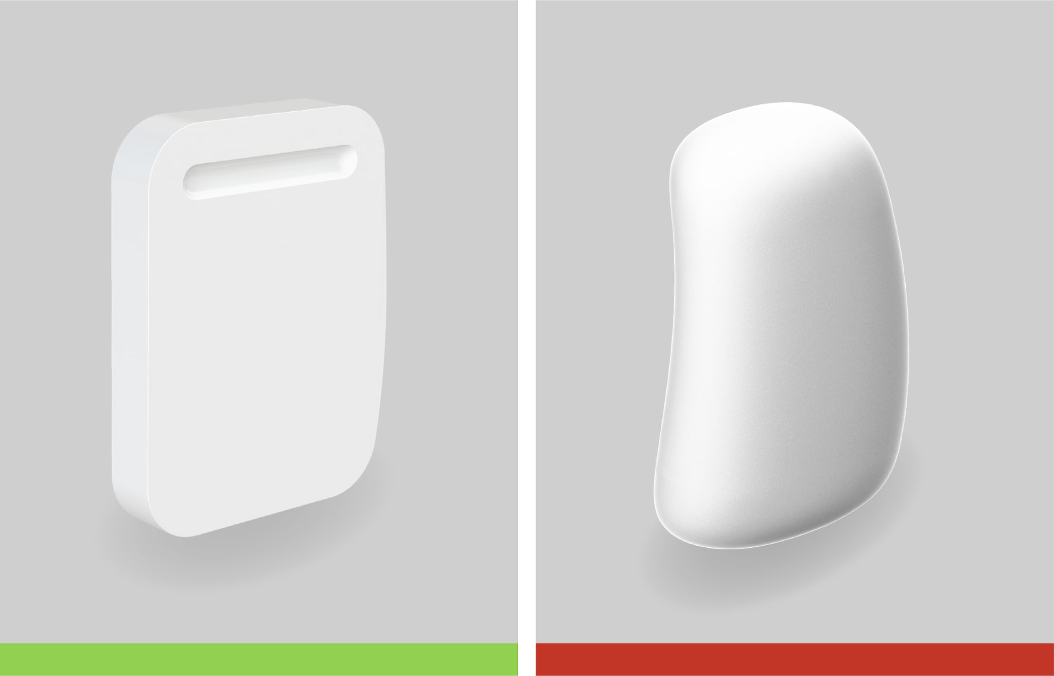 Soft geometric shape (left) and overly rounded shape (right).