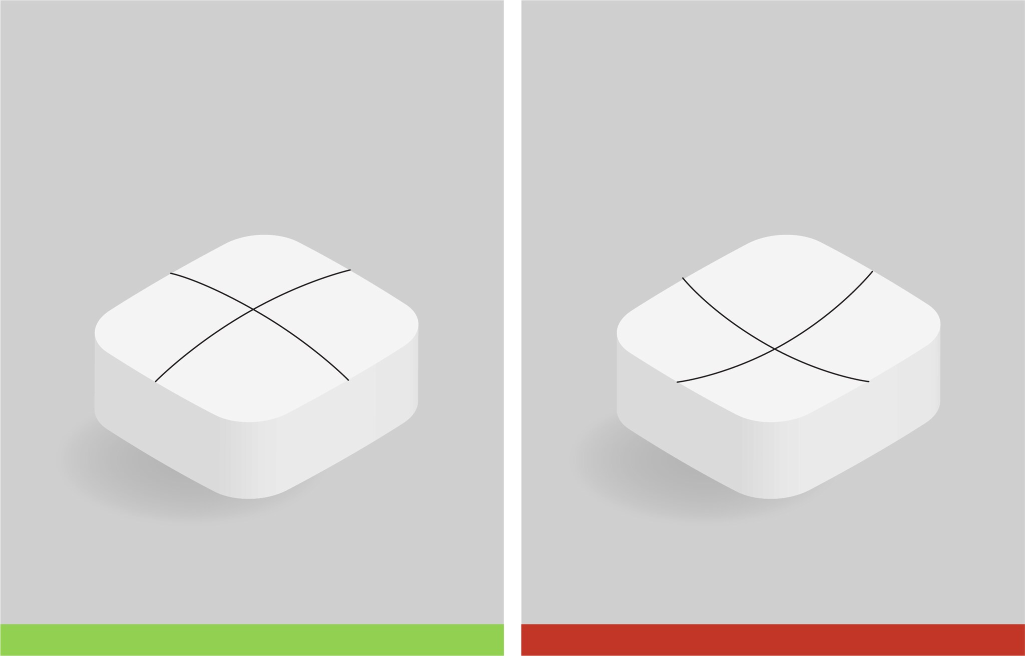 Example of convex curve (left) vs concave curve (right) surface.