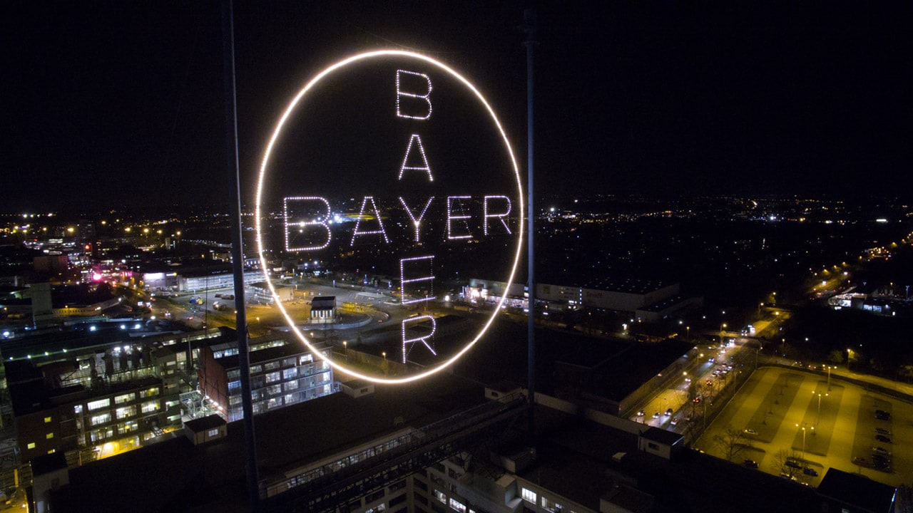 51-meter-hich illuminated Baver Cross in Leverkusen