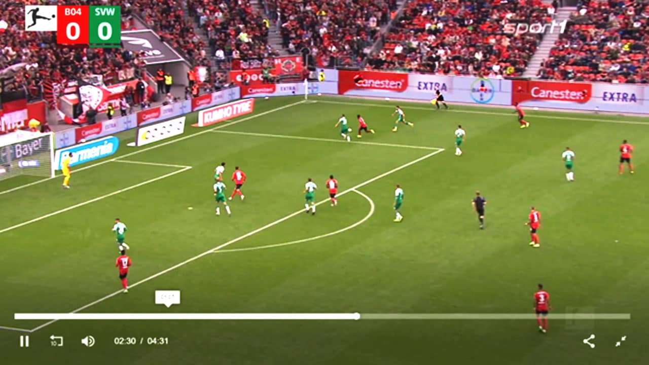 Screenshot of a soccer game of the Bayer 04 Leverkusen soccer team