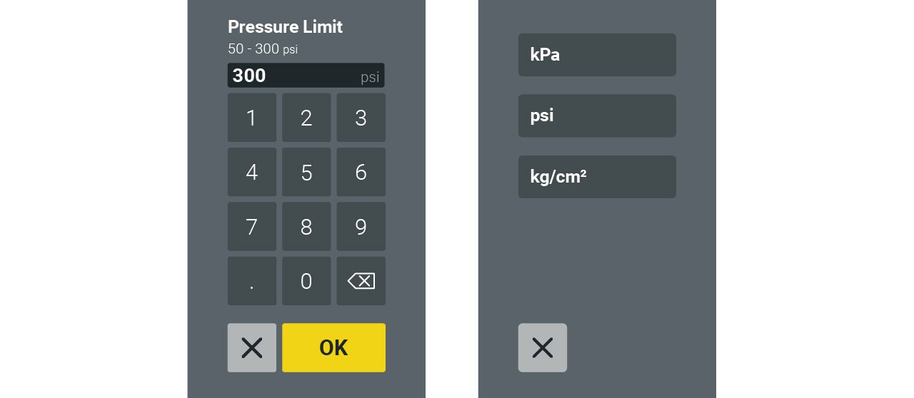 Example of a keypad panel and selection panel with consistent button styles and secondary highlights.