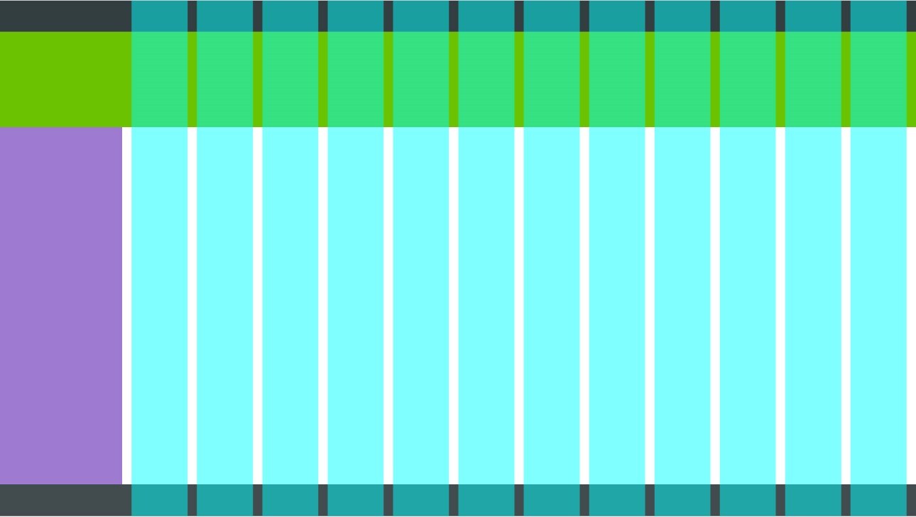 Layout structure with fixed width menu and a responsive column structure.