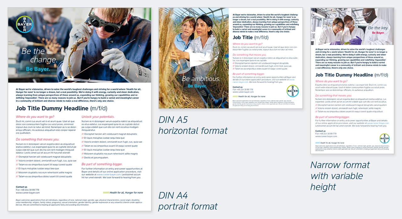 Examples of the recruitment ad formats for print and digital application areas
