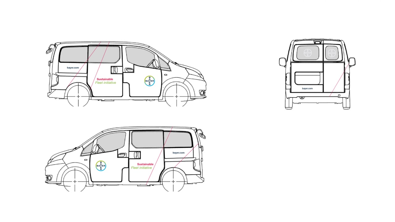 Illustration of a van from side and rear views, featuring logos and text reading "Sustainable Plant Initiative" and a website link.