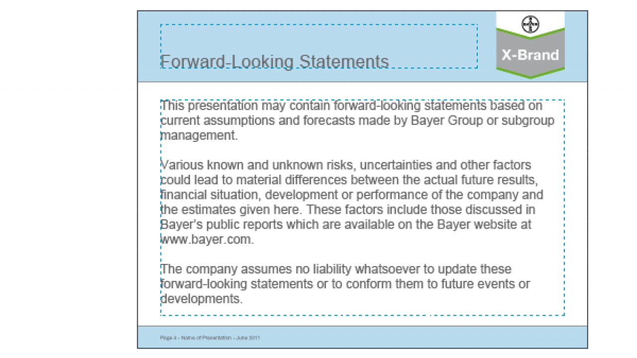 Slide titled "Forward-Looking Statements," with text about risks, uncertainties, and non-liability for updated statements from X-Brand.