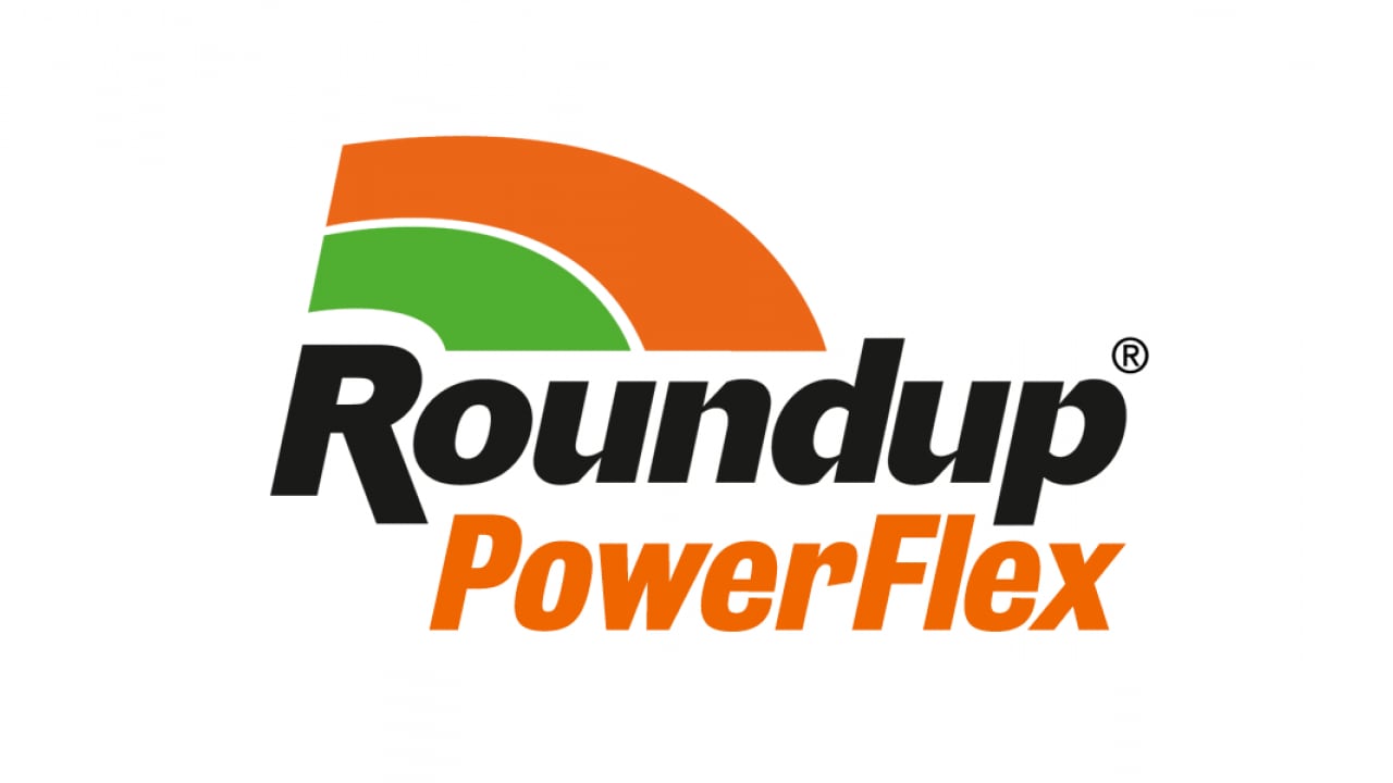 Logo of Roundup PowerFlex featuring an orange and green swoosh above the brand name in bold text.