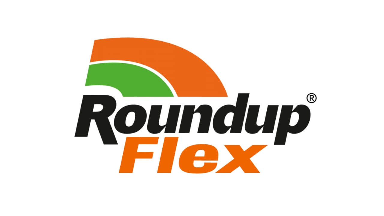 Logo of Roundup Flex featuring an orange and green arc above the brand name.