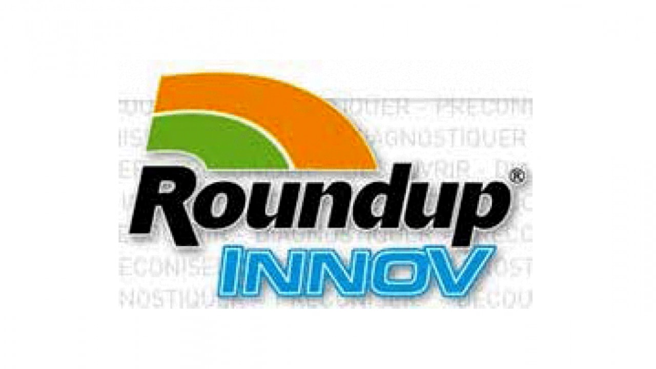Logo for Roundup Innov, featuring an orange and green arc above the black text "Roundup" and blue text "INNOV" on a gray background.
