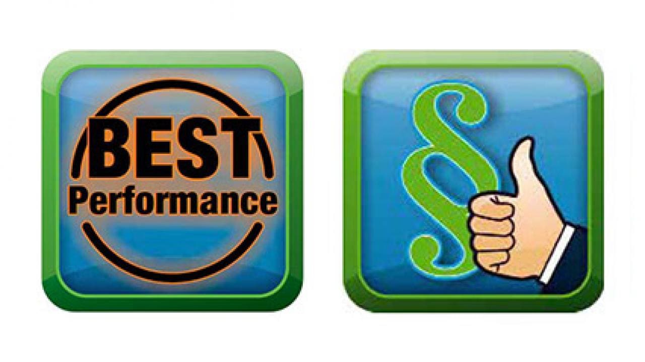 Two icons: the first with "Best Performance" text, and the second with a green paragraph symbol and a thumbs-up gesture.