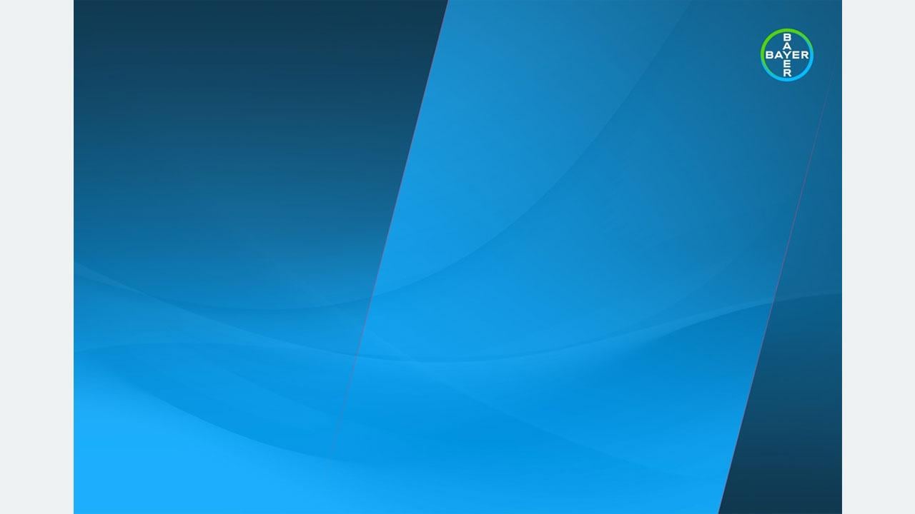 Blue abstract background with a curved gradient design. The Bayer logo is in the top-right corner.