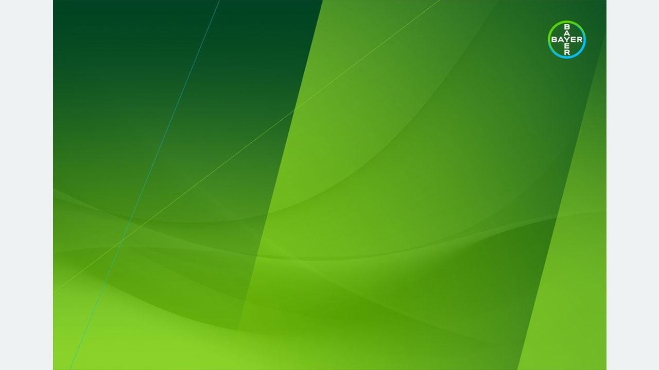 Green abstract background with smooth gradient curves and layered shapes. Small Bayer logo in the top right corner.