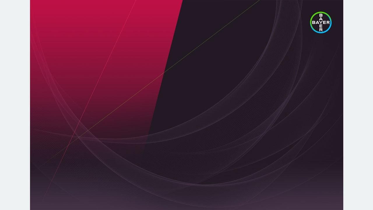 Abstract background with red and black gradients, curved lines, and a Bayer HealthCare logo in the upper right corner.
