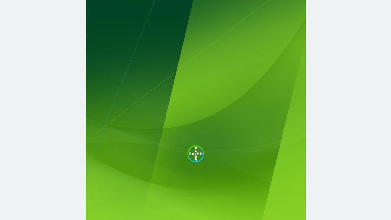 Green gradient background with the Bayer logo in the center.