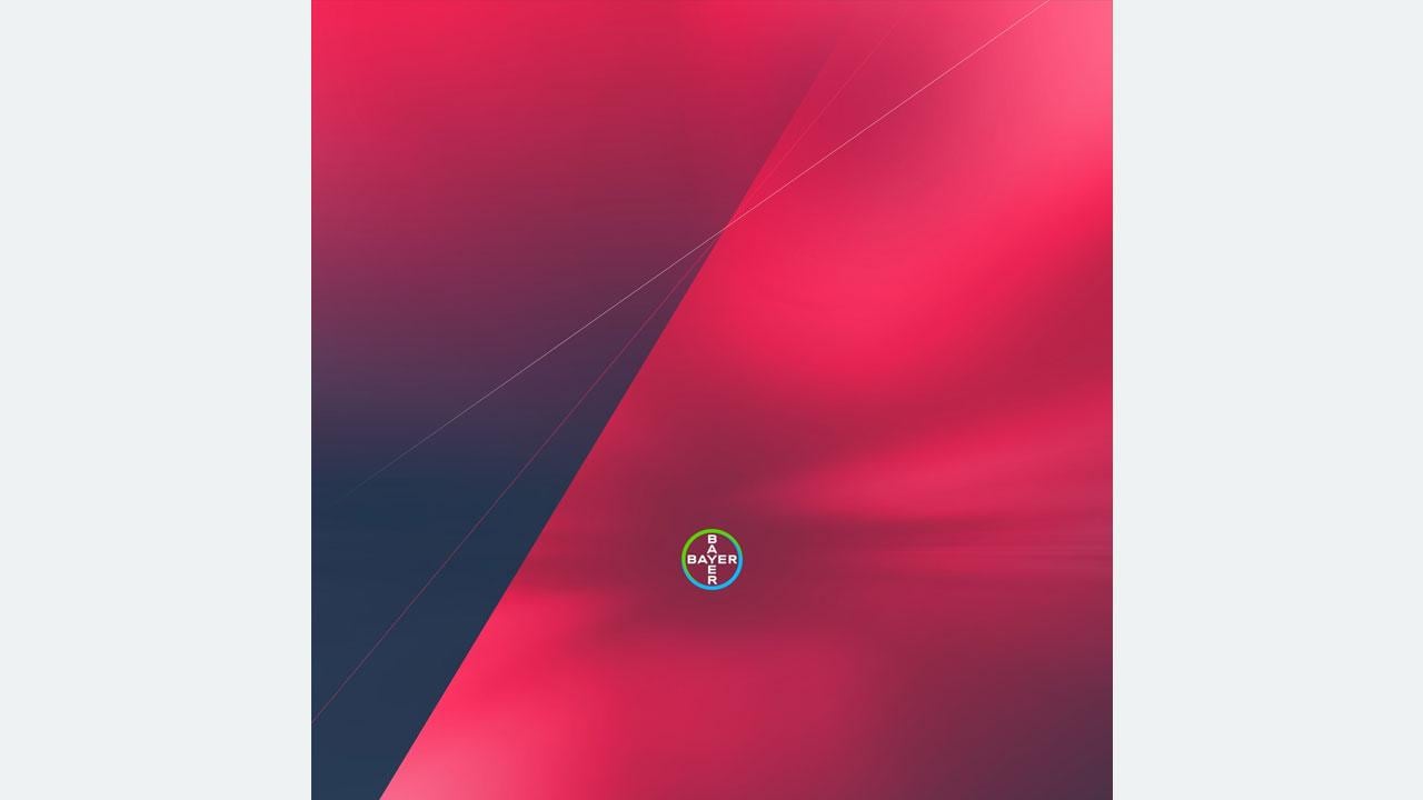 Abstract design featuring red and dark blue sections with a small circular logo in the center.