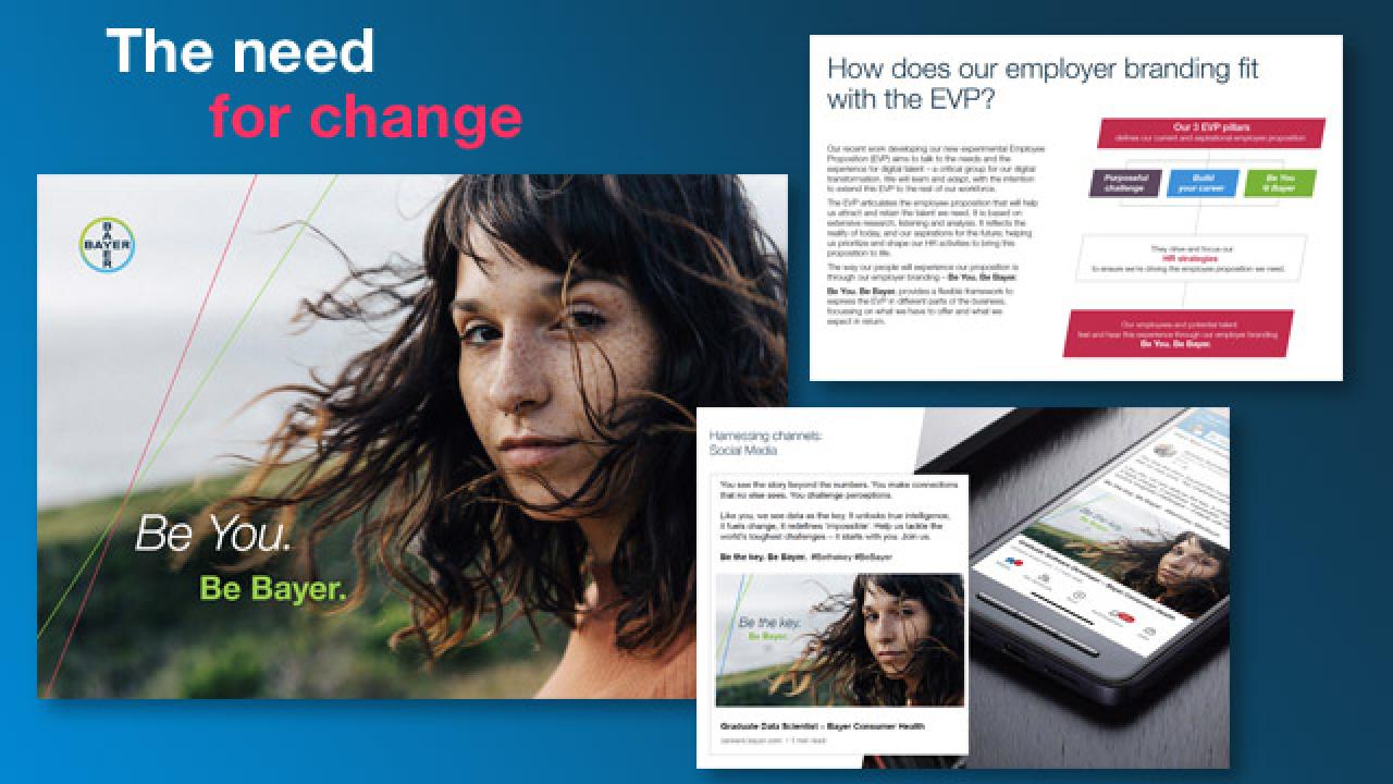Collage featuring a woman outdoors, with text about employer branding and social media strategies.