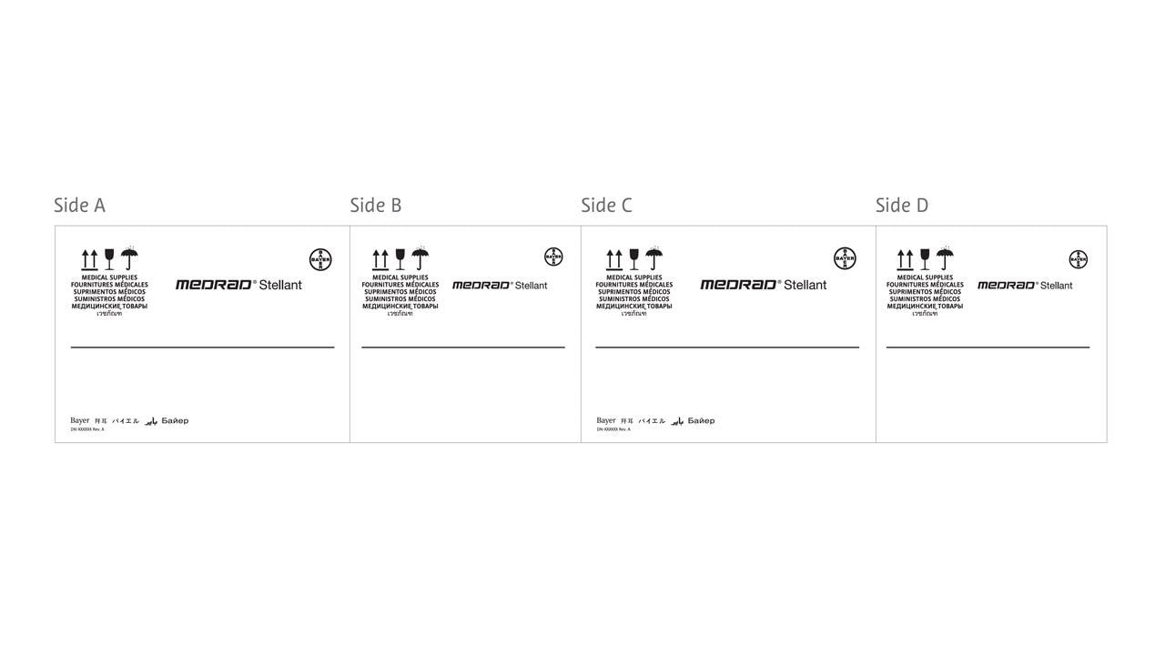 Image of four instruction panels labeled Side A, B, C, and D, featuring the MEDRAD® Stellant logo and icons depicting wrench and screwdriver tools.