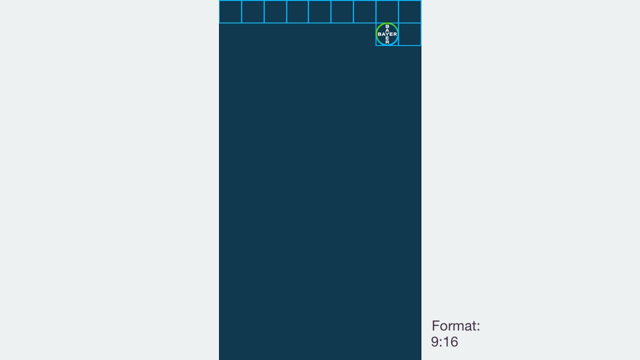 A dark blue grid with a teal border, featuring seven teal squares at the top. A circular logo with overlapping circles and a triangle is in the top right corner.