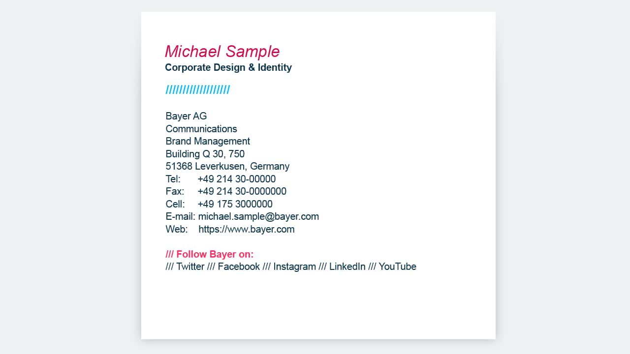 Example of mail footer options – worldwide (except Germany)