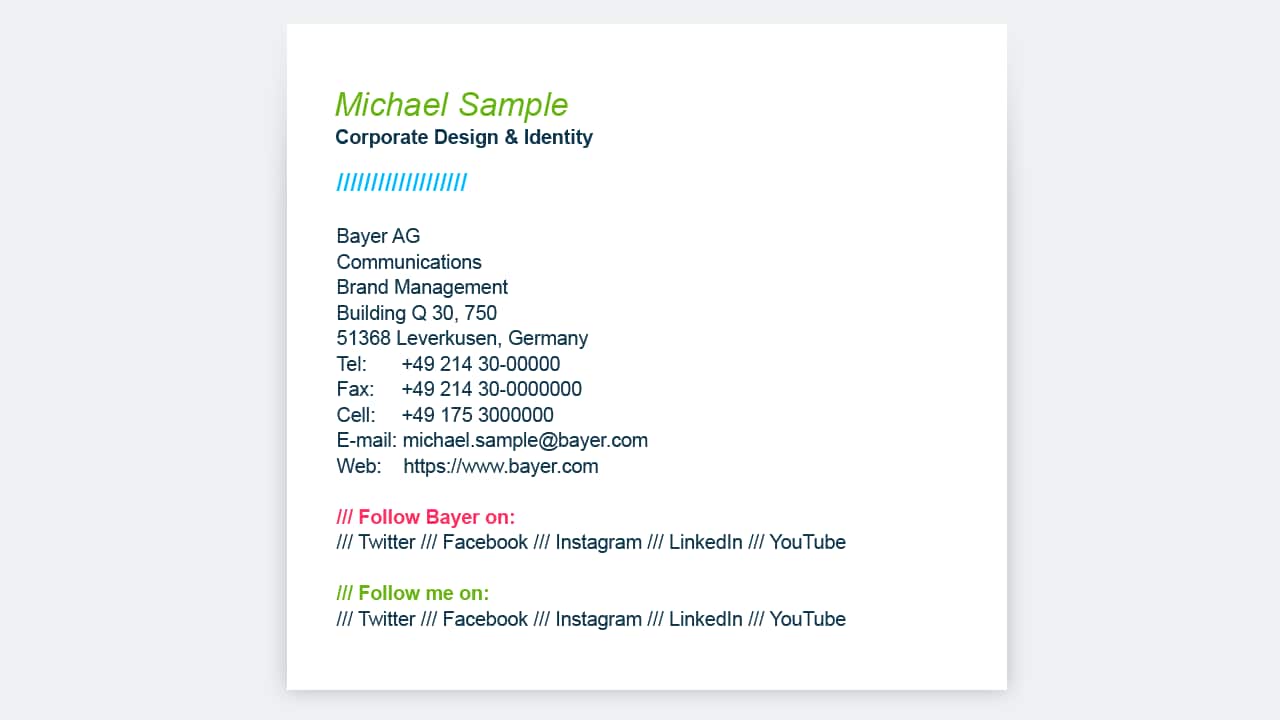 Example of mail footer options – worldwide (except Germany)