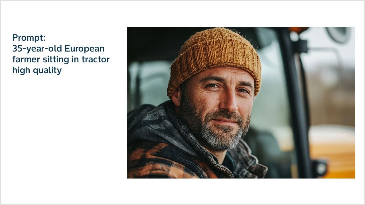 Prompt: 35-year-old European farmer sitting in tractor high quality 