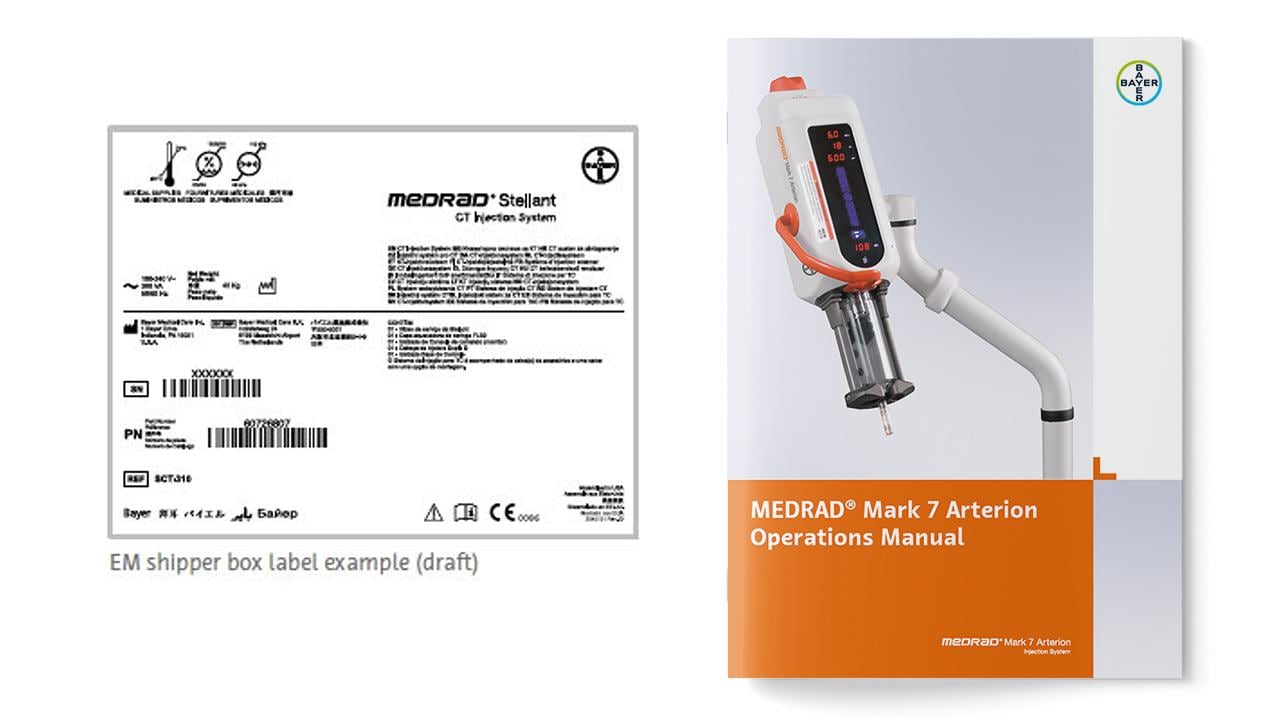 EM shipper box label example (draft) – A4 cover with “cut-out” injector example