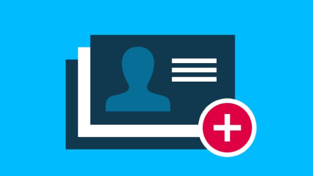 Illustration of a user profile icon with a red circle featuring a white plus sign, indicating the addition of a new profile or contact.