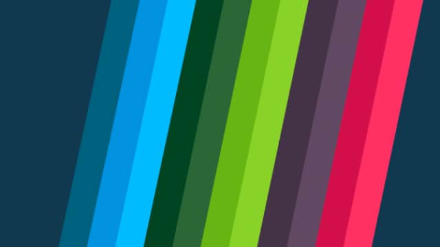 Diagonal stripes in various shades of blue, green, purple, and red on a dark background.