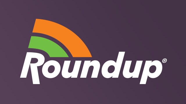 Roundup logo featuring an orange and green curved design above the word "Roundup" on a dark background.