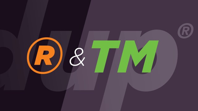 Text image with "R & TM" in orange, white, and green letters on a dark dual-shaded background.