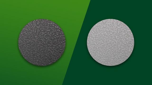 Two textured circles on a green background, one dark gray on the left and one light gray on the right.