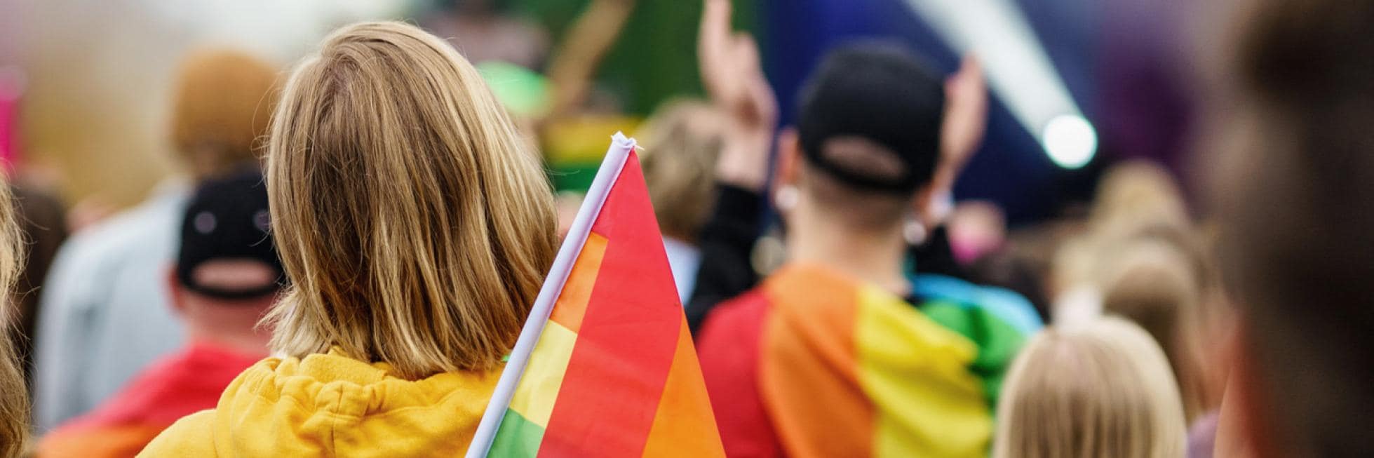People with rainbow flags