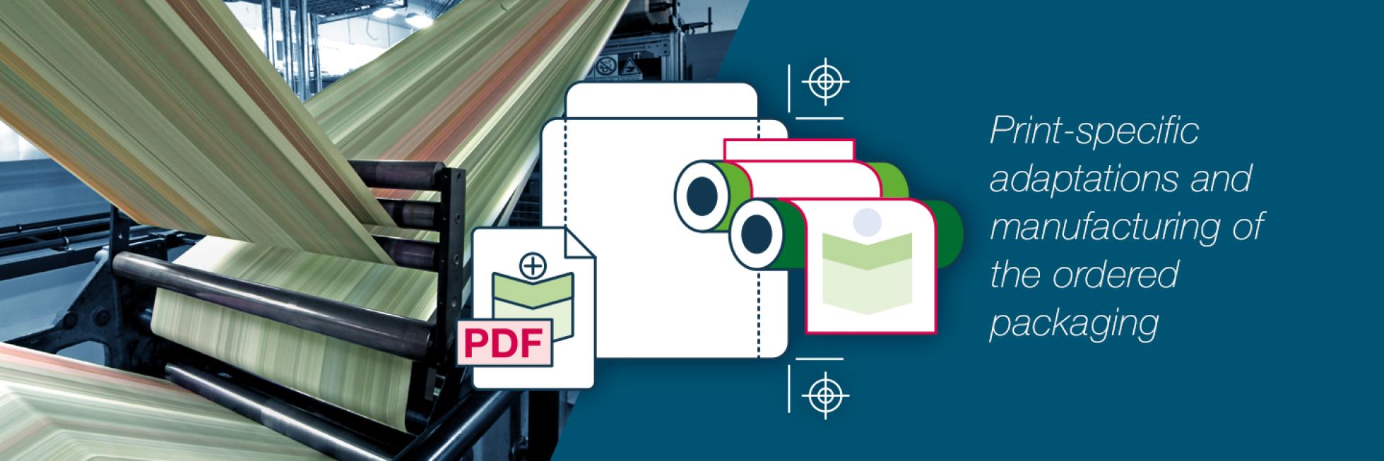 running printing machine, graphic collage of the printing process and the text "Blind Copy: Main tasks and responsibilities of Printer text"