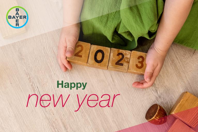 Happy new year, child made 2023 with building blocks