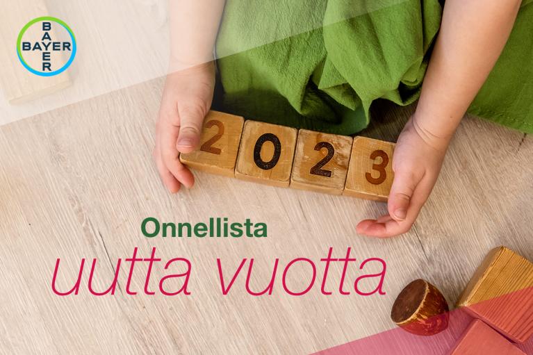 Onnellista uutta vuotta, child made 2023 with building blocks