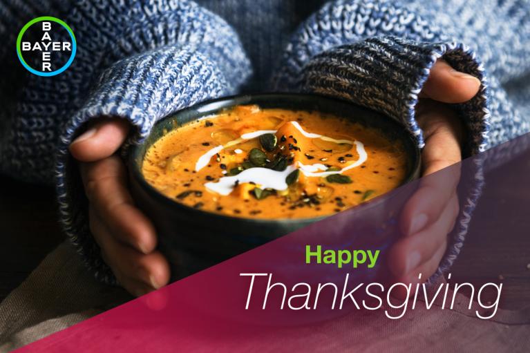 Happy Thanksgiving - Hands holding warm bowl of soup