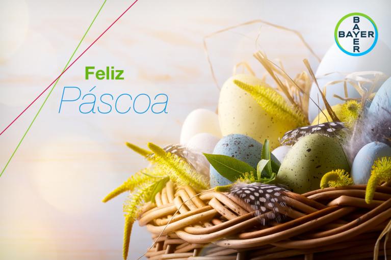 Feliz Páscoa, Basket with colorful eggs